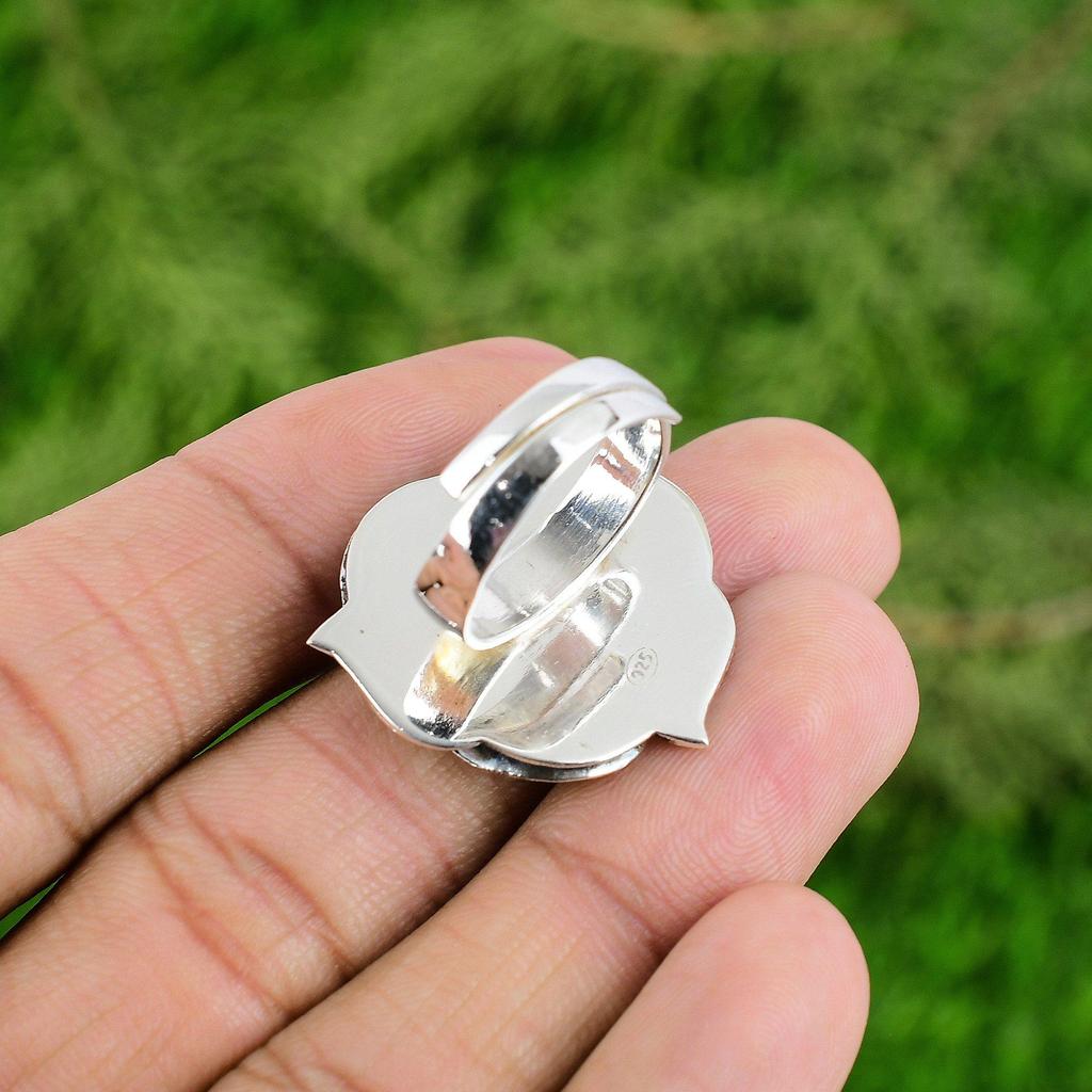 925 Silver Natural Tanzanite Quartz Handcrafted Flower Promise Statement Ring