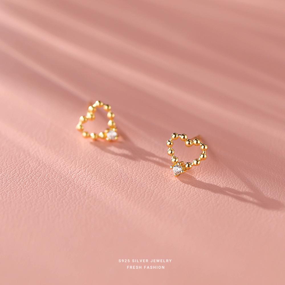 925 Sterling Silver Heart Zircon Simple Versatile Temperament Stud Earring Gift for Women Girls Party Fine Jewelry