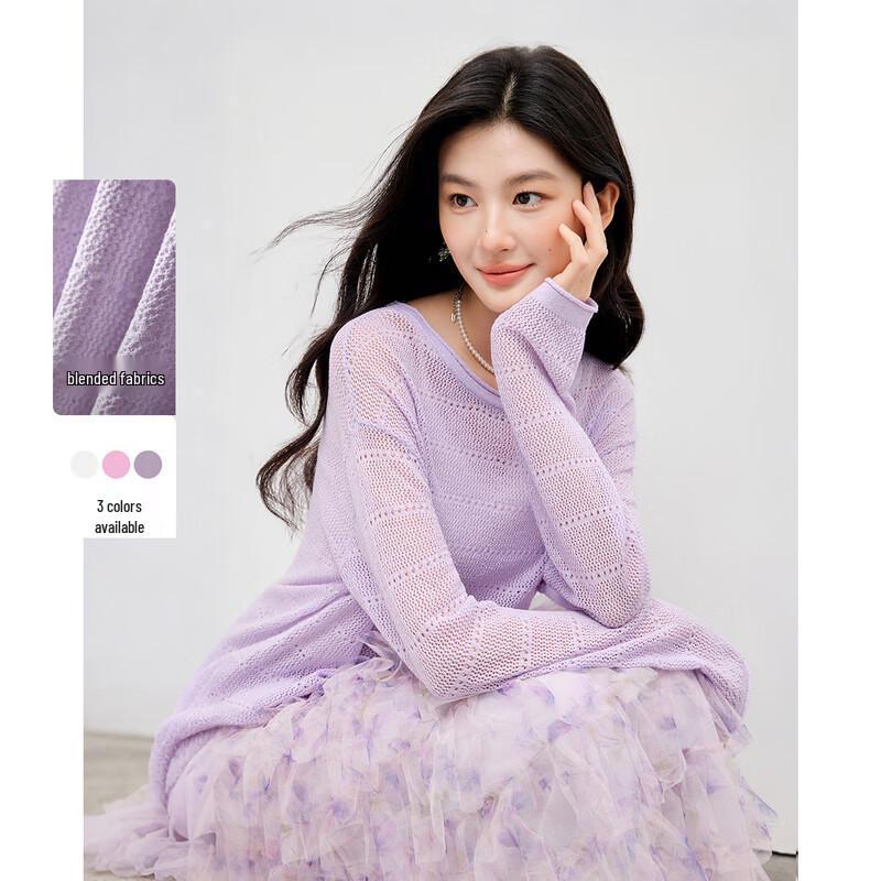 Chic Hollow-Out Round Neck Knit Top M