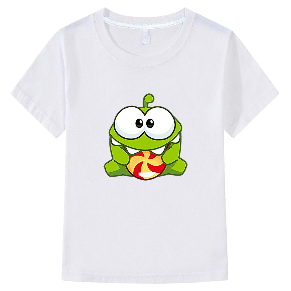 Dětská kreslená trička The Rope Om Nom Žába Potisk Dětská trička Oblečení pro kluky Letní tričko s krátkým rukávem Oblečení pro holky