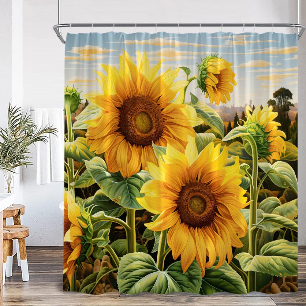 Sunflower Farmhouse Shower Curtain Farmland Truck Motivational Quote Floral Polyester Bath Curtain Country Bathroom Decorations