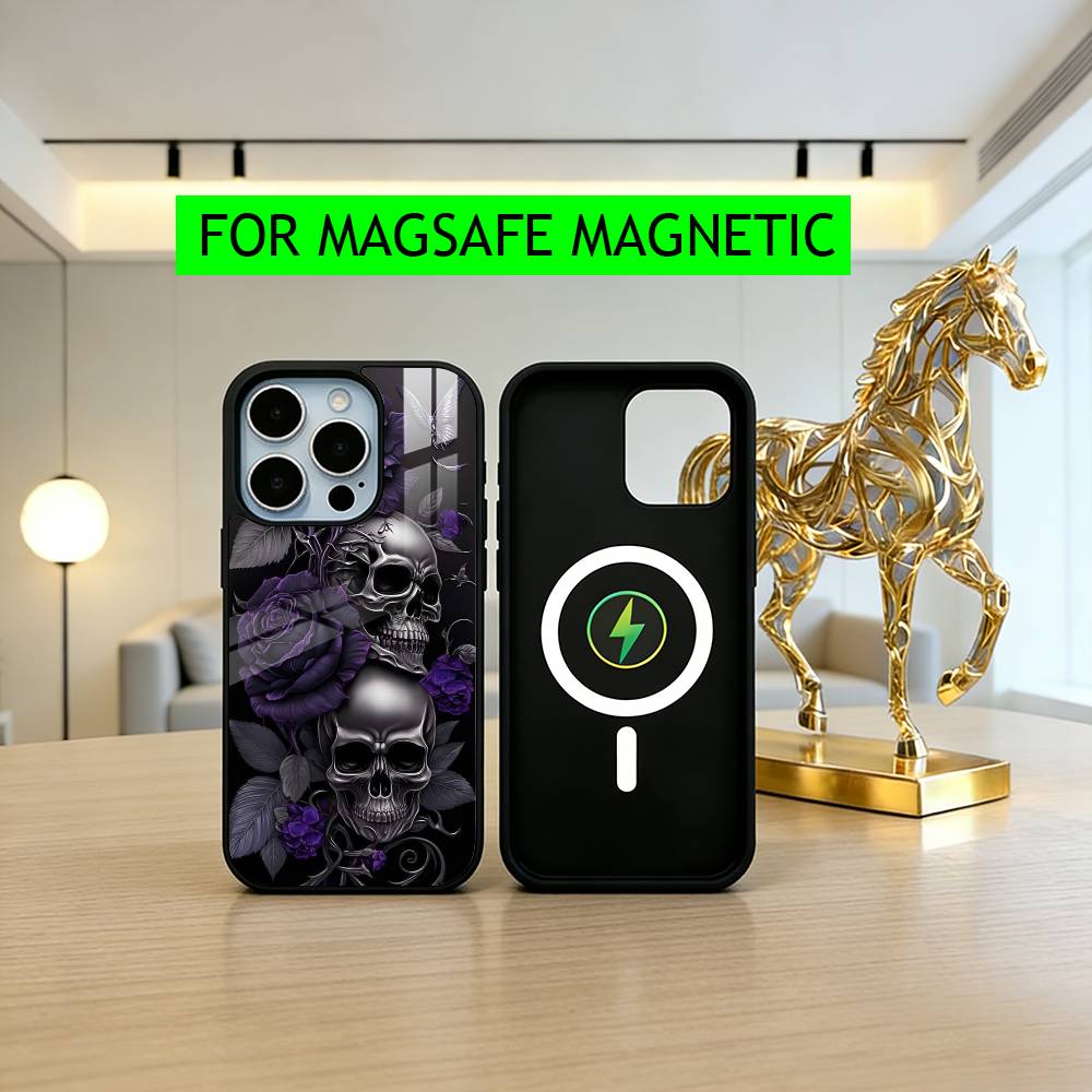 Purple red Silver S-Skull Phone Case For iPhone17,16,15,14,13,12,11 Plus,Pro Magnetic with Magsafe Wireless Charging