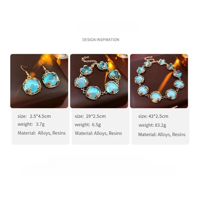 Vintage Wedding Jewelry Sets for Women Round Resin Necklace Earring Bracelet