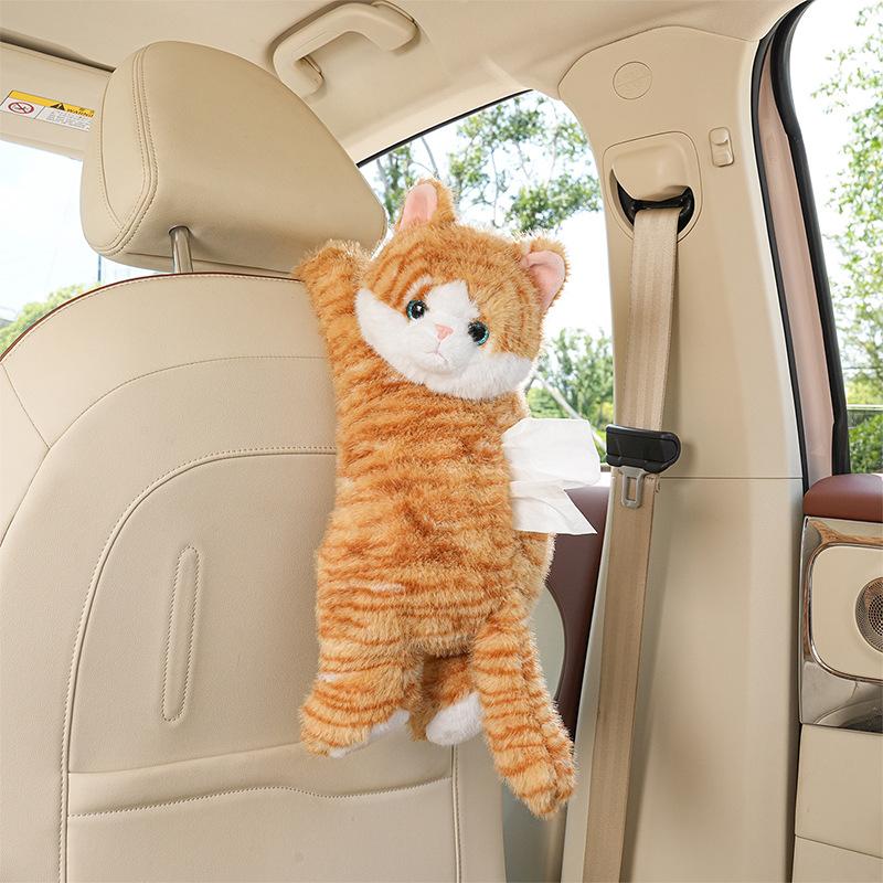 Car Tissue Box Cute Cat Car Tissue Box Plush Doll Car Hanging Cardboard Box Creative Cartoon Tissue Bag Women