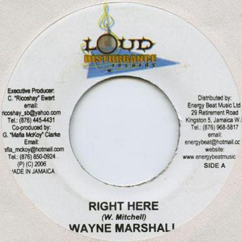 

7-дюймовая пластинка WAYNE MARSHALL - Right Here Loud Disturbanc 2006 Ямайка Регги, Ска и Даб
