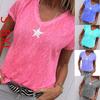 Stilvolles Damen V-Ausschnitt T-Shirt Lässig Locker Stern Sommer Shirts Einfarbig Kurzarm Perfekt für Outdoor-Aktivitäten