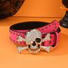 Popular Rhinestones Skull Buckle Belt for Adult Rivet Studded Belt All Matching Western Belt for Daily and Club Wear