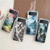 Phone Case For Samsung Galaxy Z Flip 3 4 5 Hard Folding Clear PC Bumper Landscape Art For Samsung Z Flip 6 Back Cover