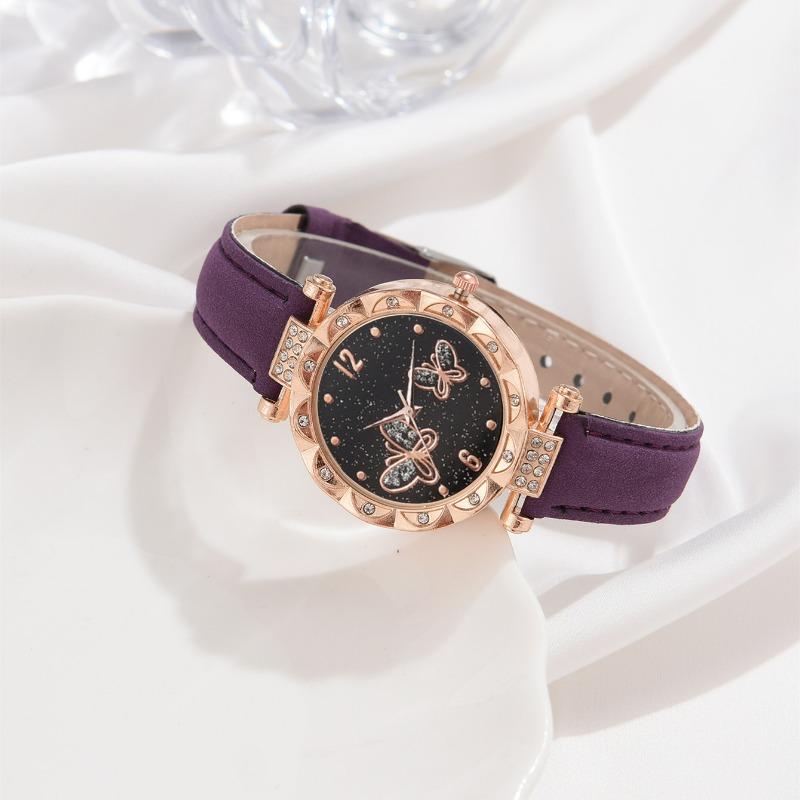 Ladies Watch, Butterfly Face Bracelet Necklace Set, Trendy Ladies English Watch Women's Watch
