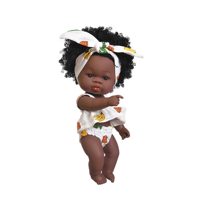 Cute 33cm Black Skin Reborn Girl Dolls with Afro Hair Full Silicone Body Lifelike Newborn Doll Open Eyes Alive Bebe Reborn Doll Children Holiday Gifts