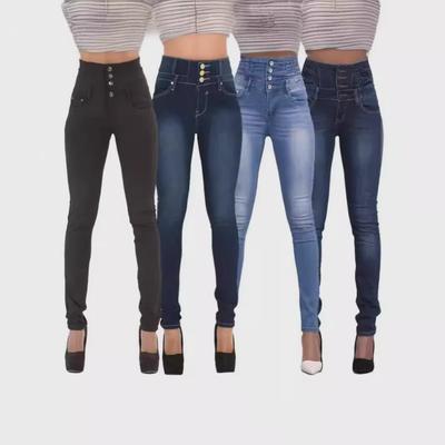 Jeans Skinny Elásticos de Cintura Alta e Corte Slim para Mulheres