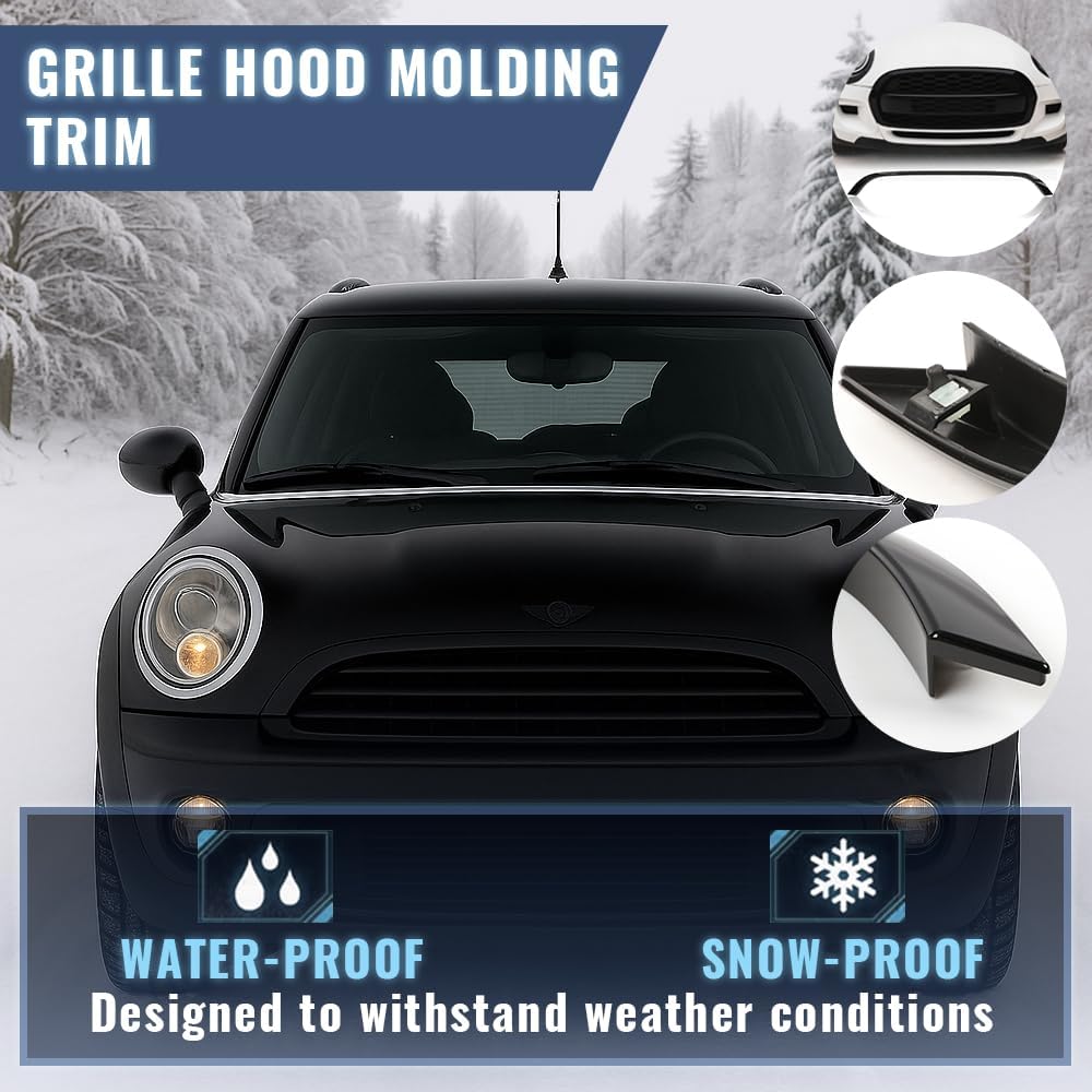 PIT66 Front Grille Hood Molding Trim Moulding, Compatible with 2007-2015 Mini Cooper R55 R56 R58 R59 (NOT fit S) Black #51132751040#MC1235100