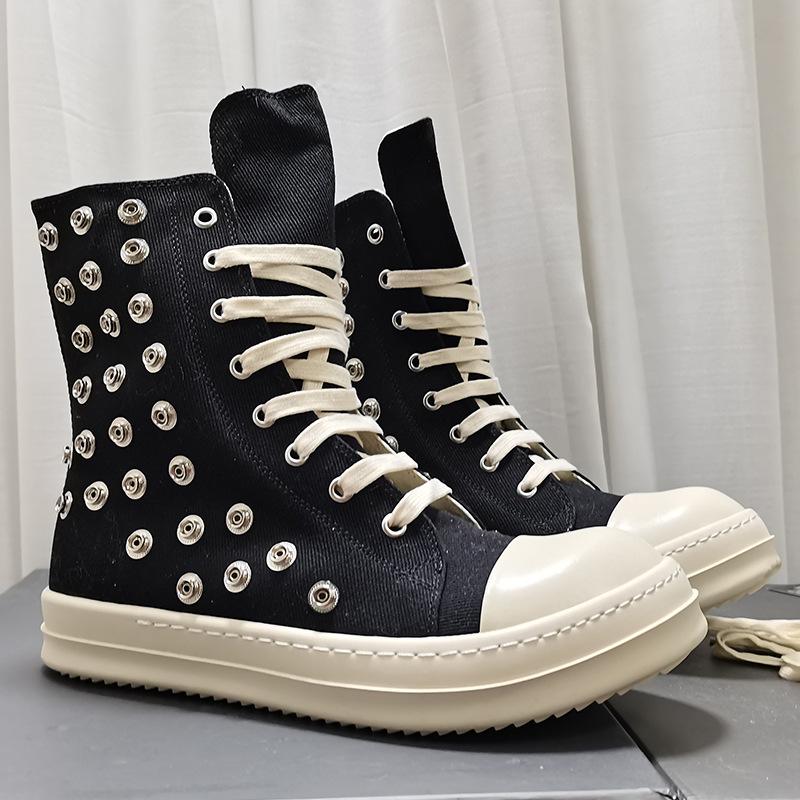 

Високоякісні чоловічі та жіночі повсякденні туфлі черевики високі парусинові з заклепками на шнурівці вінтажні повсякденні кросівки красиві черевики до щиколотки унісекс 47 чорний