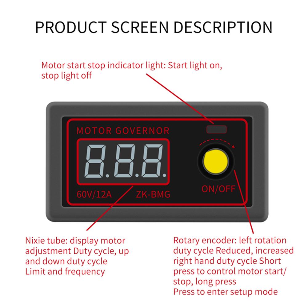 PWM DC Motor Governor DC 9-60V 12A 500W Variable Speed Controller 5V 12V 24V Digital Adjustable Frequency Duty Cycle