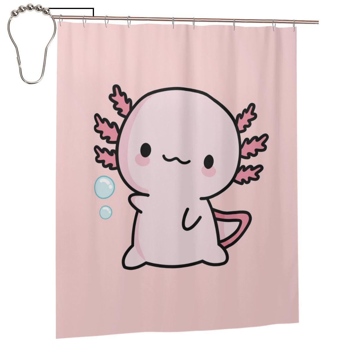 

Cute Axolotl Salute Shower Curtain Bathroom Polyester Waterproof Bath Curtains With Hooks W60H190(CM)-1 Pcs