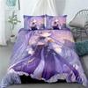 Luxury New 3D Print Keqing Bedding Set Genshin Impact Game Bed Linen Quilt Soft Duvet Cover Sets Home Room Decor Purple