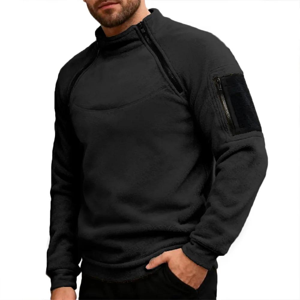 Мужской свитшот с рукавом реглан Осень Зима Поларфлис Теплый Ветрозащитный Пуловер Повседневный Однотонный Мужской Стильный Верх S чёрный