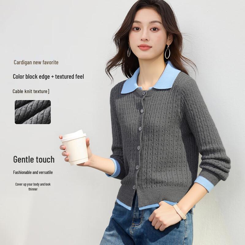 

HSTYLE Women s Ribbed Lapel Long Sleeve Knit Top One Size
