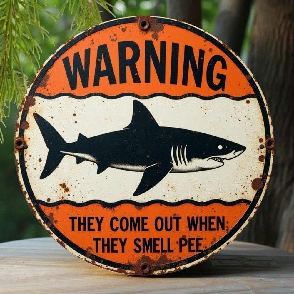 Vintage Shark Warning Metal Sign Retro Wall Decor for Bar Garage Home