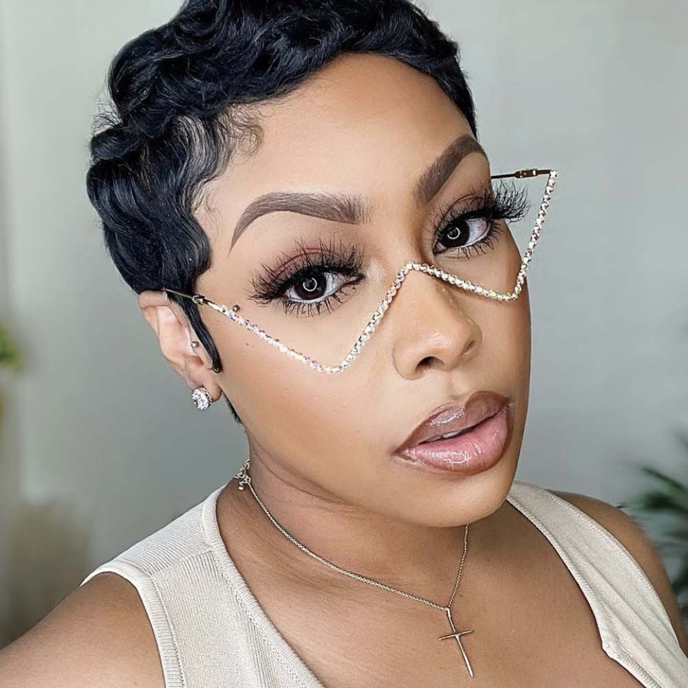 Eyewear Decoration Gold Fake Glasses Glasses Frame Triangle Glasses Frame Rhinestones Glasses Frame