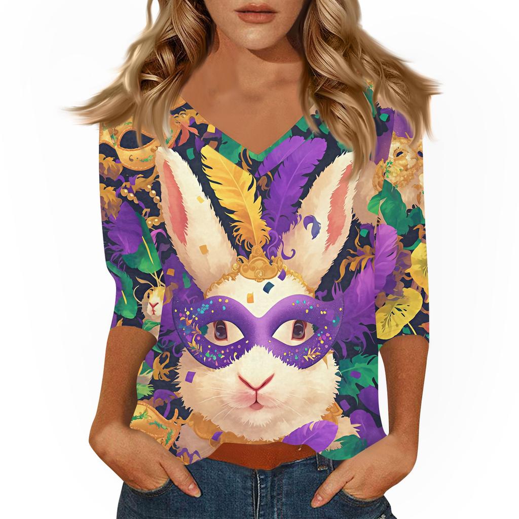 Dámské tričko s potiskem 3/4 rukáv denní víkendová móda základní véčkový výstřih běžný top