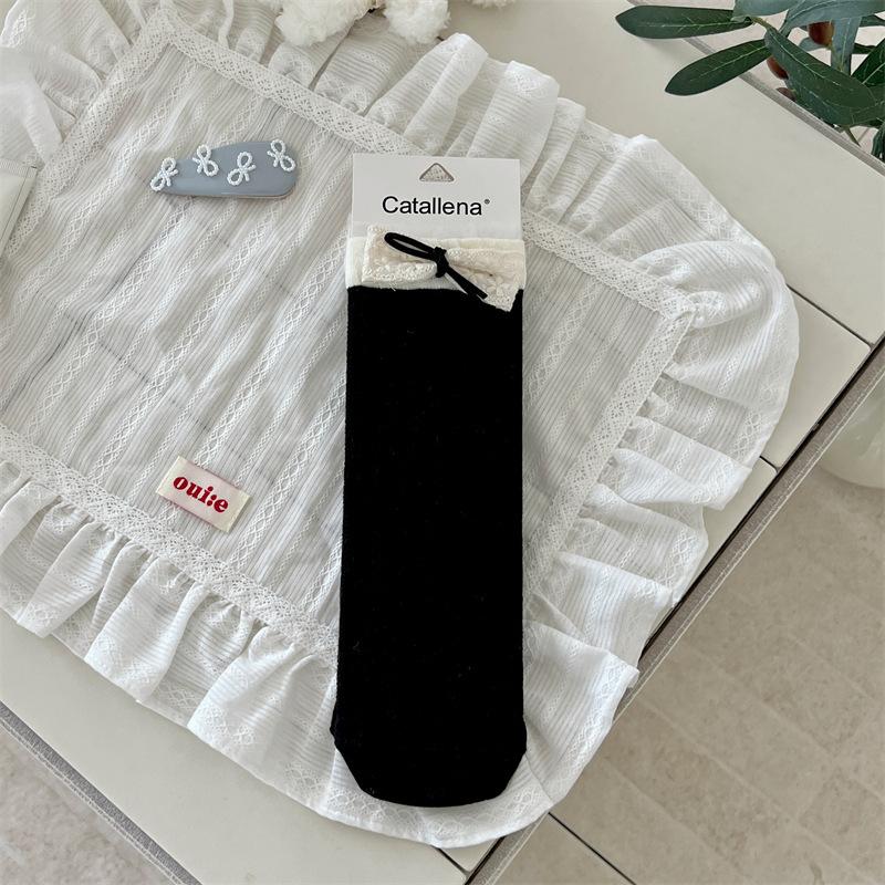 

Girls Jewelry Socks Bow Sweet Socks Hand-Sewn Mid-Leg Socks Korean Pile Socks Boneless Niche Breathable One size fits all чорний