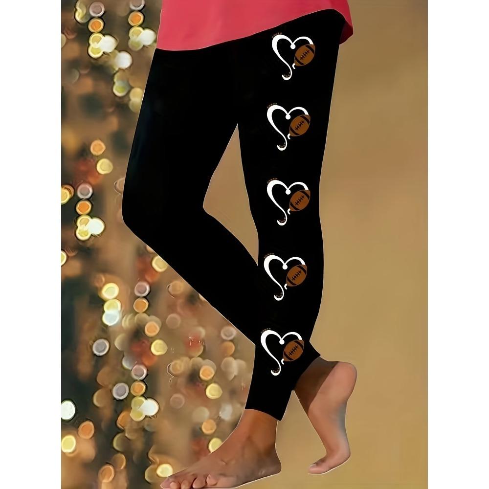 Damen Leggings Vintage Mode Lässig Knöchellang Hoher Bund Glitzerndes Herz Muster Thermisch Warm Weich Atmungsaktiv Mikroelastisch