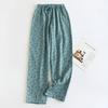 Cotton Floral Pajama Pants Women Big Size Double Gauze Girl Home Trousers Autumn Winter Loose Lace Up Sleeping Casual