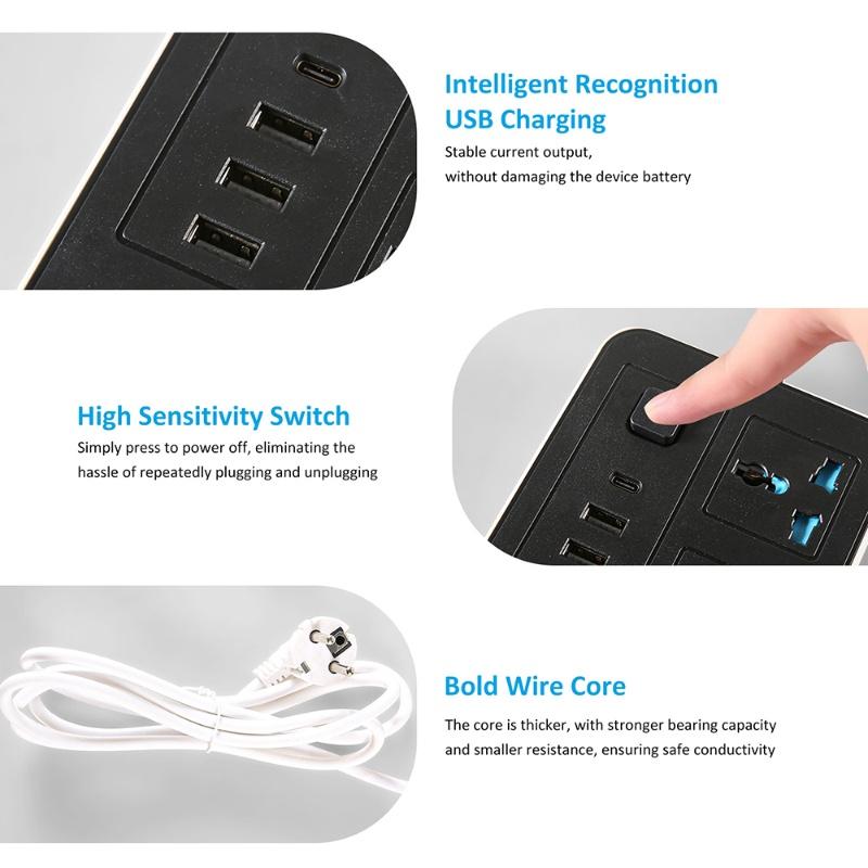 Smart Power Strip With 6 Surge Protection Outlets, 3 USB Ports And 1 Type-C Port Multi-Port Smart Plugs Multifunctional Switch
