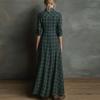 Autumn New Printed Casual Women's Long Sleeve Maxi Checkered Shirt Dress