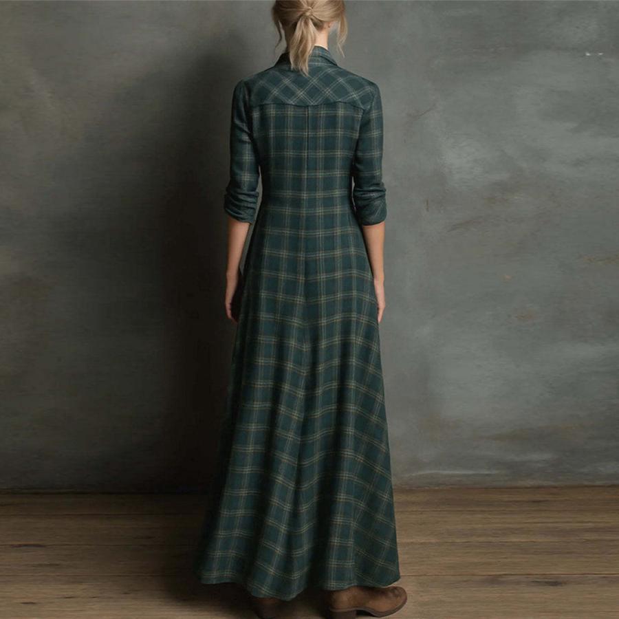 Autumn New Printed Casual Women's Long Sleeve Maxi Checkered Shirt Dress