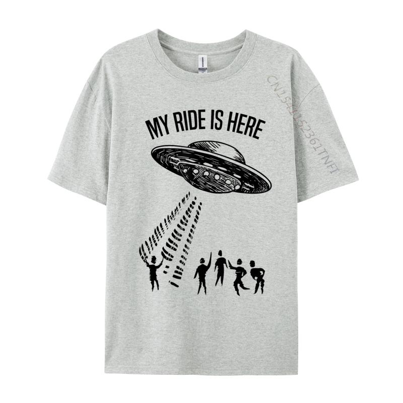 My Ride Alien Flying Saucer UFO Abduction Design Cotton Fabric Luxury Designer T-Shirts For Men Hip Hop T-Shirt Print