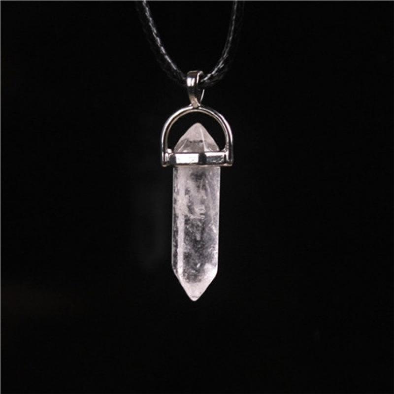Bohemian Style Agate Crystal Quartz Hexagonal Bullet Pendant Necklace