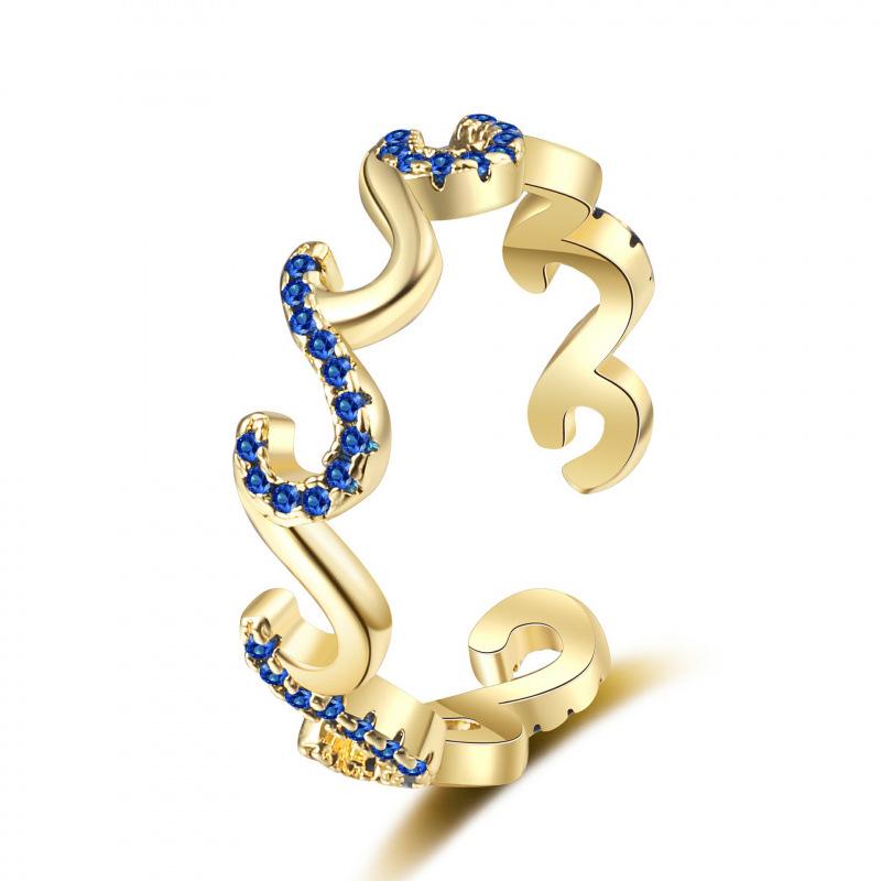 Blue Diamond Water Wave Zircon Ring - Trendy Women s Fashion Jewelry Adjustable