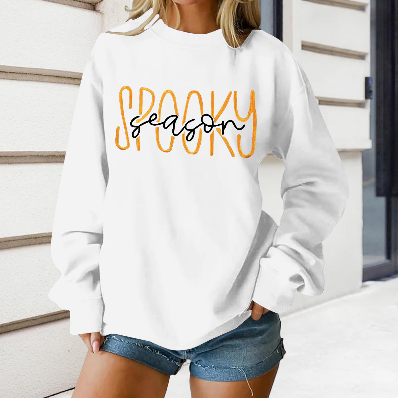 

Женские топы с круглым вырезом и принтом из хлопка, повседневная мода, длинный рукав, пуловер, топ, блузка XL белый