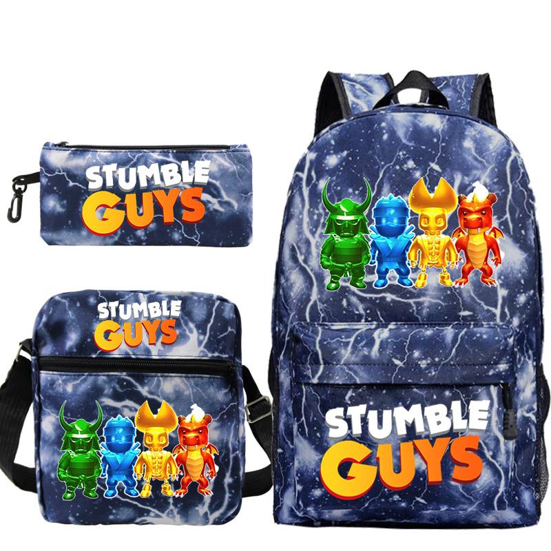 Stumble Guys Collision Party game merchandise Printed backpack Crossbody bag Stationery bag School bag Three-piece set
