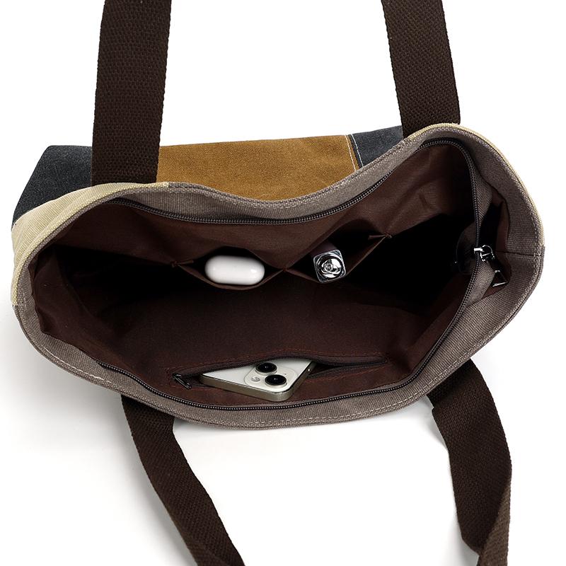 Damen Patchwork Handtasche - Vintage Gespleißte Canvas Tote mit Obergriff & Crossbody-Funktion