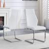 [Set of 2] Dining Chair in White Diamond Pattern: High Backrest + Comfortable Seat Cushion, Silver-Colored Metal Frame Non-Slip and Durable