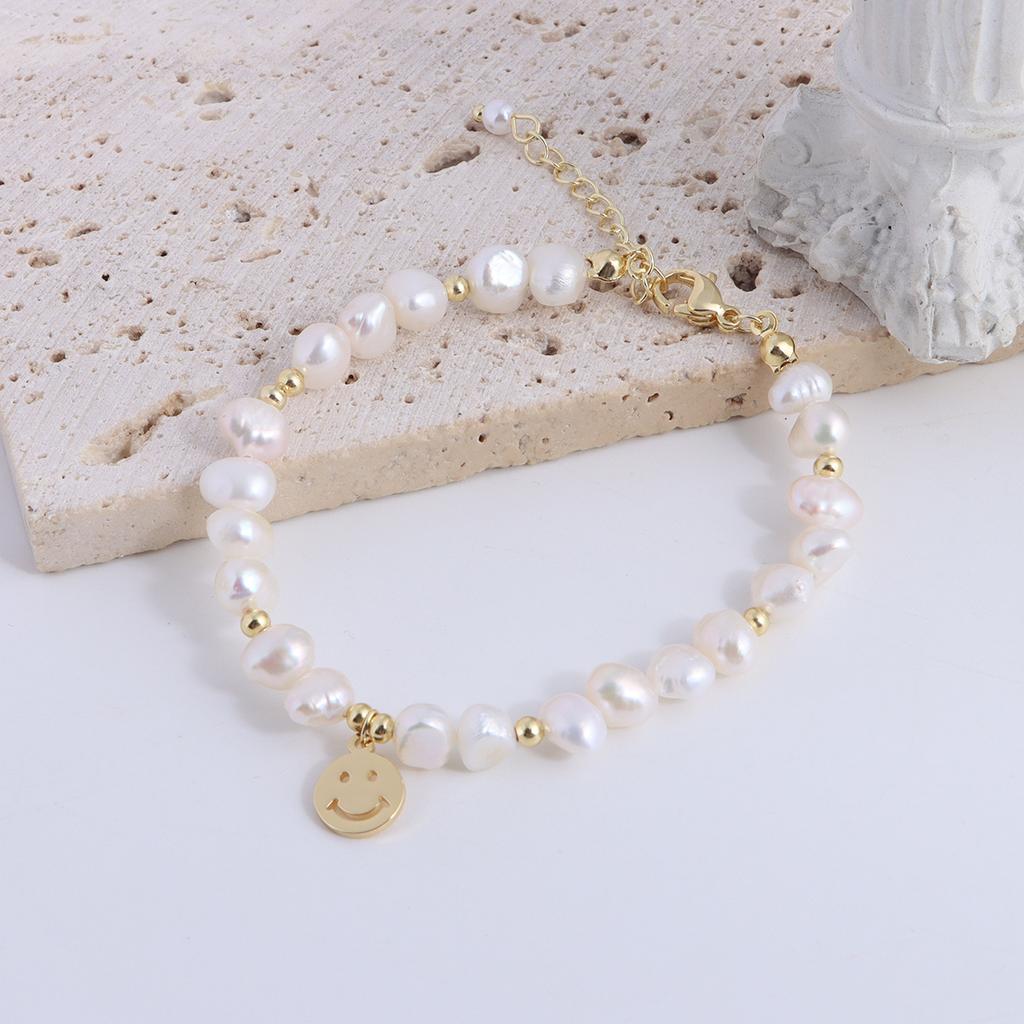 Natural Freshwater Pearl Bracelet Fu Character Smiley Face Shell Bow Pendant Bracelet Girlfriend Beaded Bracelet
