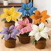 Crocheted Lilies Potted Plant Home Decors Artificial Knitted Flower Pot Ornament for Mother Day Teacher Appreciation Gift