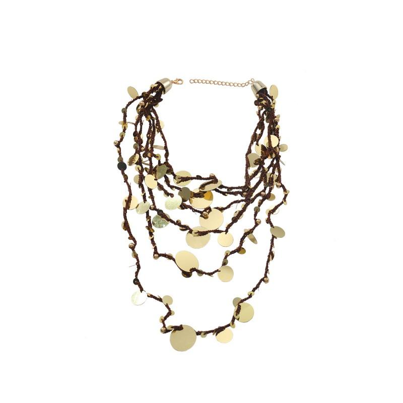 Handmade Multi-Layer Gold-Tone Geometric Circle Necklace Women Boho Beach Style Statement Jewelry Gold
