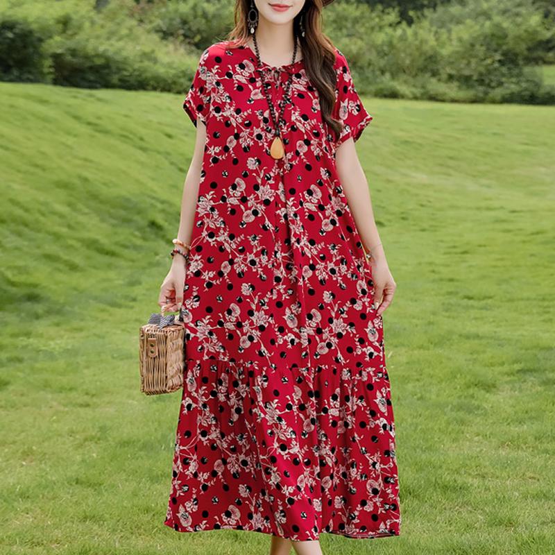 Women's Plus Size Floral Print Short Sleeve Maxi Dress, Loose Casual Summer Sundress (XL-5XL)
