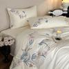 3pcs Elegant Embroidered Orchid Duvet Cover Set (1*Duvet Cover + 2*Pillowcase, Without Core), Lace embroidery Bedding Set