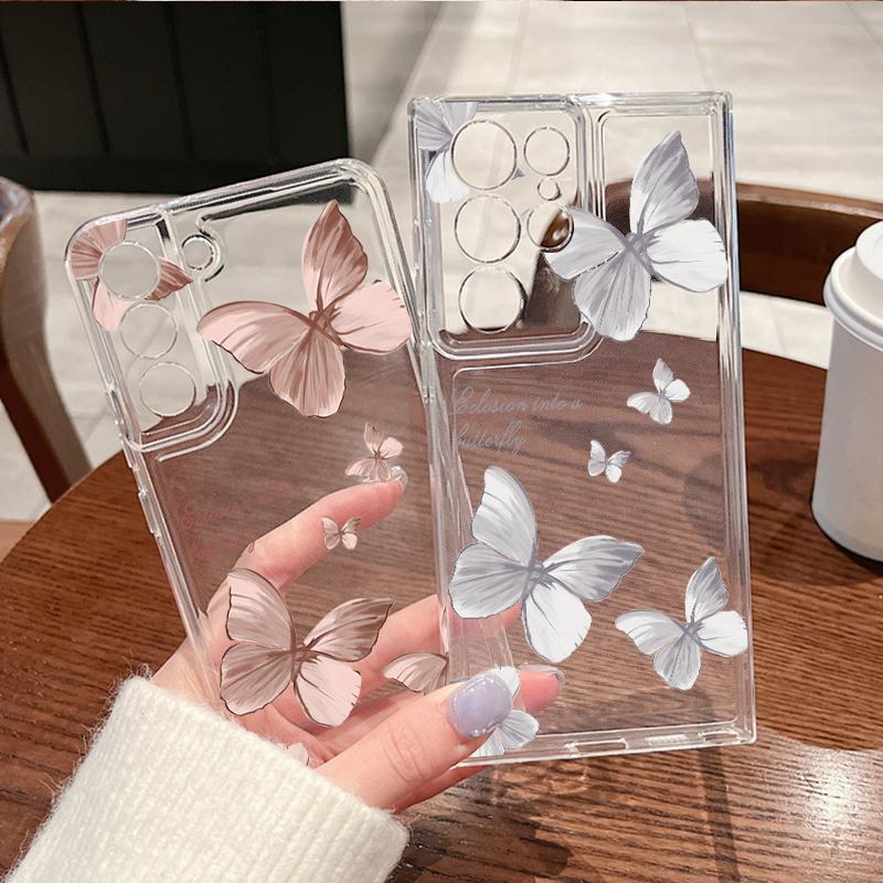 Retro Butterfly Print Phone Case For Samsung Galaxy S26 S25 S24 S23 Ultra S22 S26 Plus S24 S21 FE S25 Edge Clear Soft TPU Cover