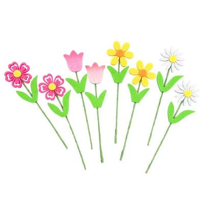 Embellishment Flowers On Stem - Felt - 8 Pieces - H 12 Cm