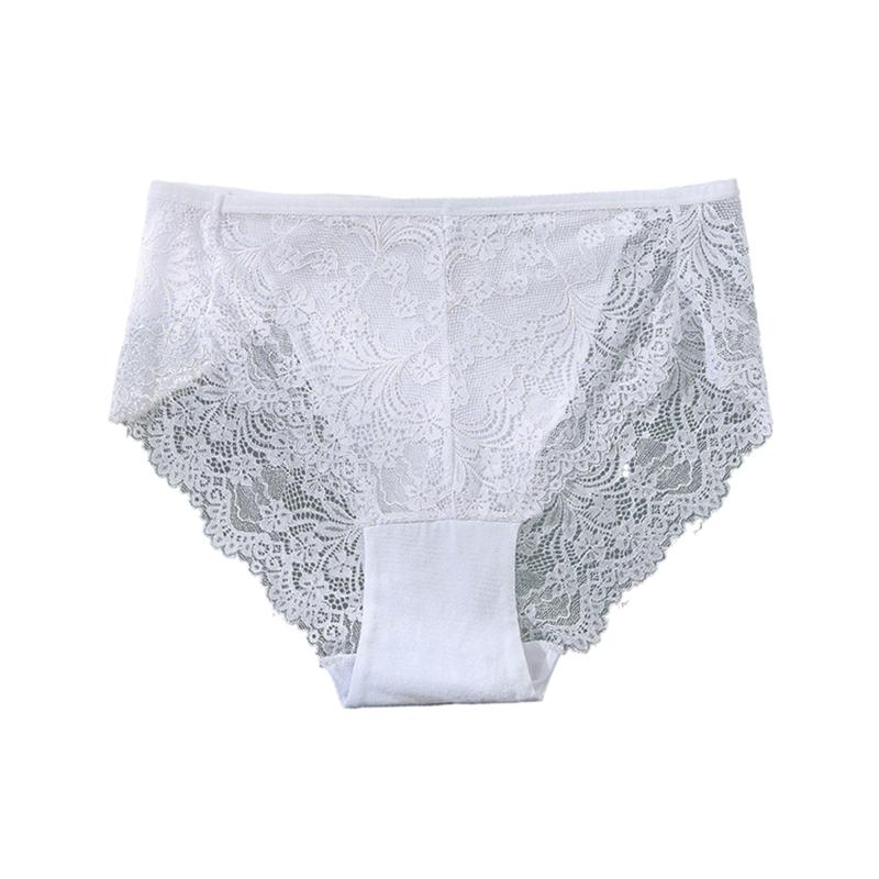 Women's Large Size High Waist Mesh Lace Briefs Breathable Panties