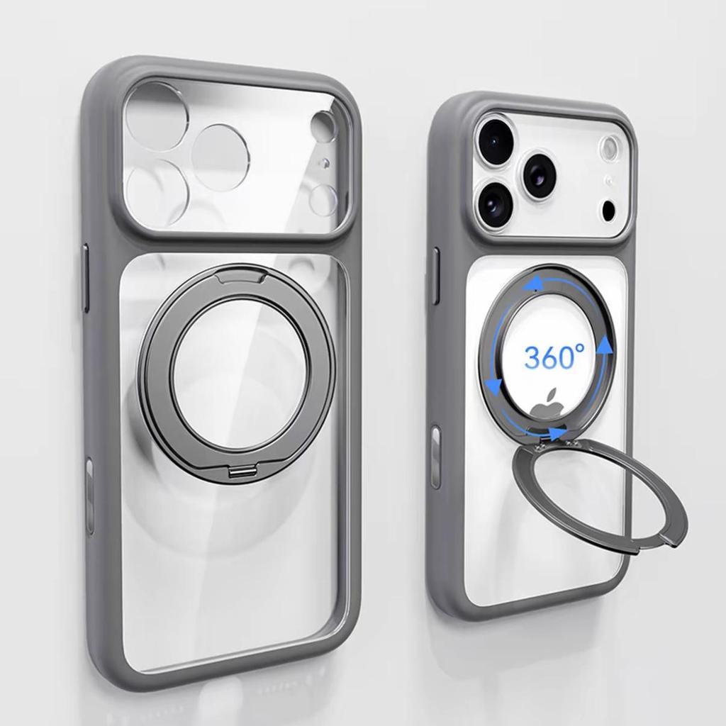 iPhone 17 Pro Max Transparent 360° Magnetic Stand Case with Full Lens Protection
