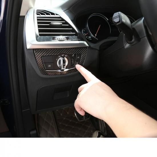 For BMW X3 X4 2018-22 Real Carbon Fiber Car Headlight Control Button Cover Trim