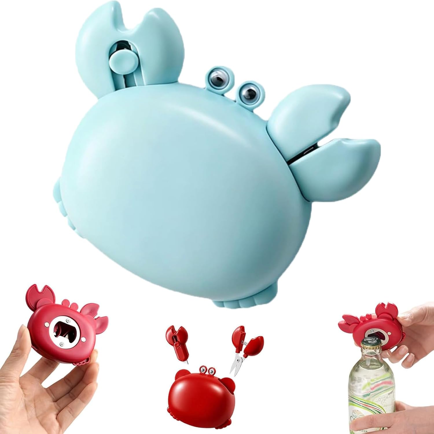4-in-1 Crab Multifunctional Bottle Opener Fridge Magnet Scissors Bottle Opener Box Cutter for Home Office Decor синий