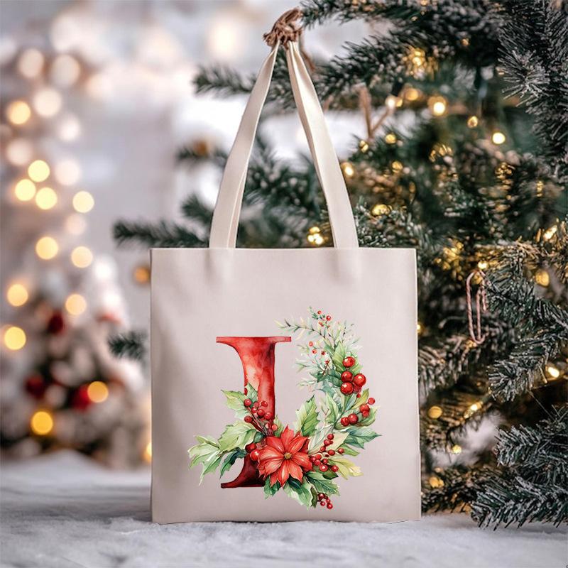 Christmas letter flower print niche trend tote bag shoulder bag